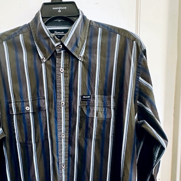 Faconnable Other - Faconnable Men's Brown Striped Button Down Long Sleeve Shirt Size L Casual